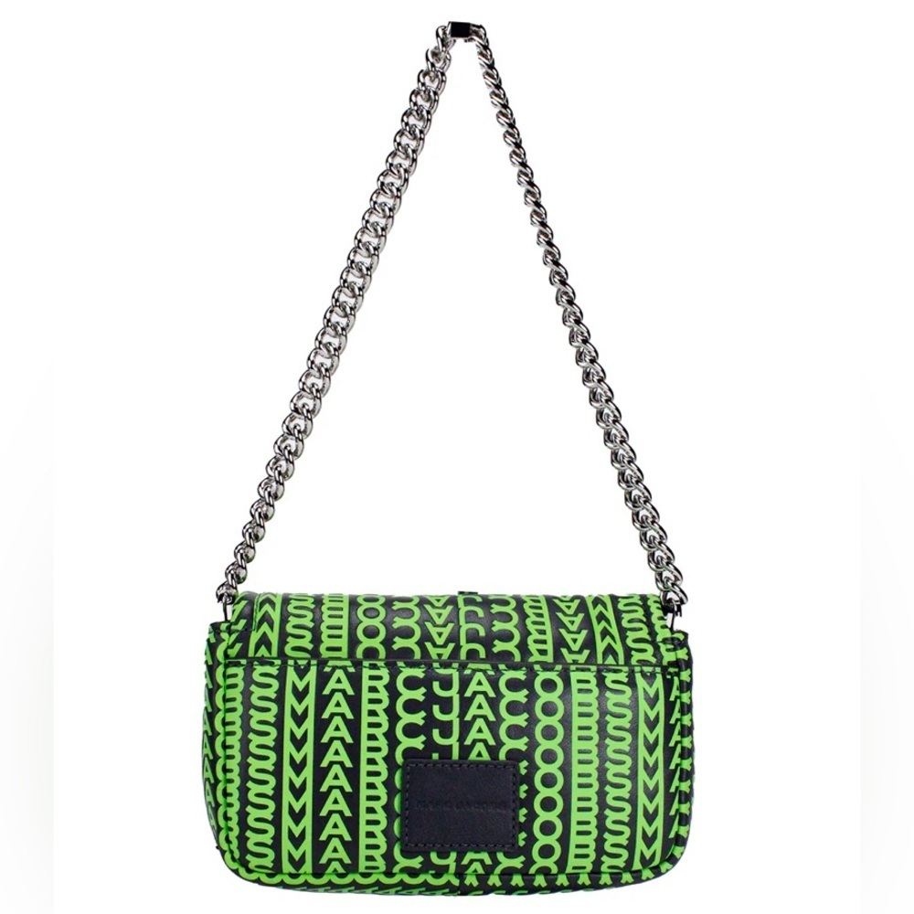 NEW MARC JACOBS Logo Monogram Leather Chain Strap Crossbody Dark Grey Green - Picture 5 of 9